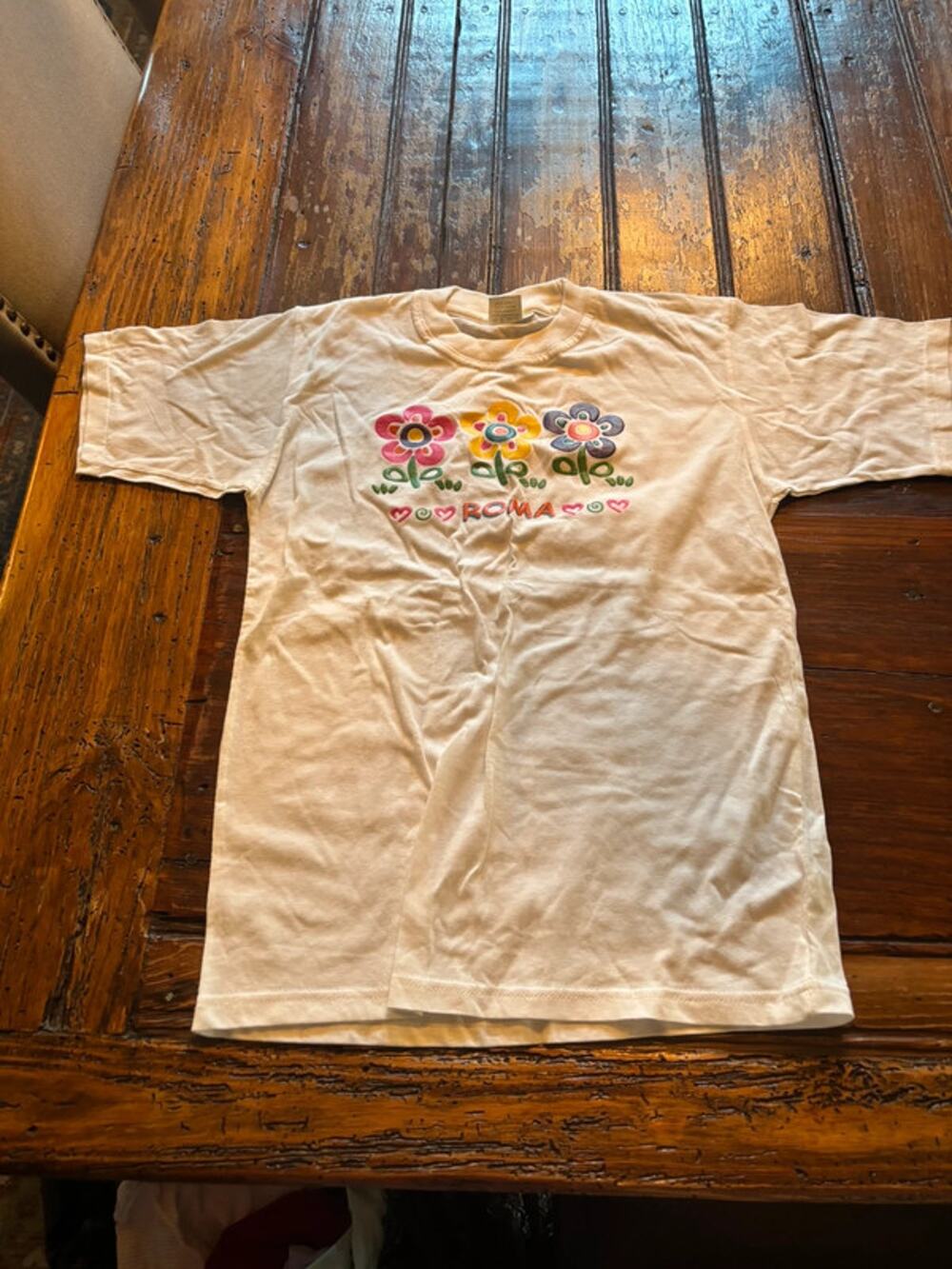 White Graphic Flowers T-Shirt Girl's ROMA Size 11/12